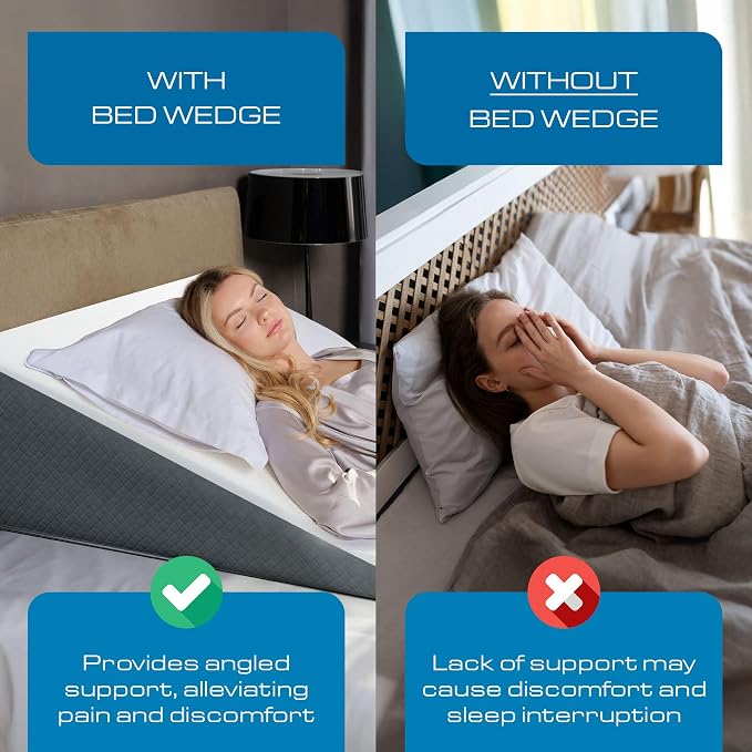 Kolbs Bed Wedge Pillow for Sleep Apnea, FSA Eligible Acid Reflux, and Back Pain Relief, with Chic Jacquard Cover - Headboard Wedges for Sleeping (Standard Wedge 12" Height)