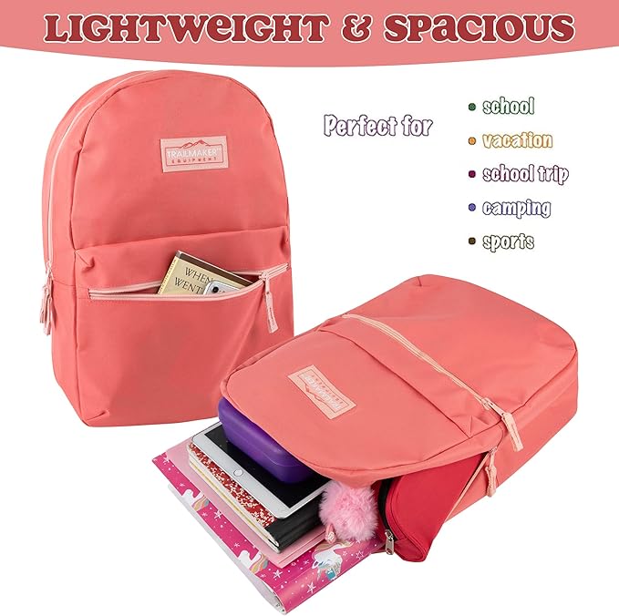 Trail maker Classic 17 inch Backpacks with Adjustable Padded Straps | School Backpacks for Girls, Boys (Coral)