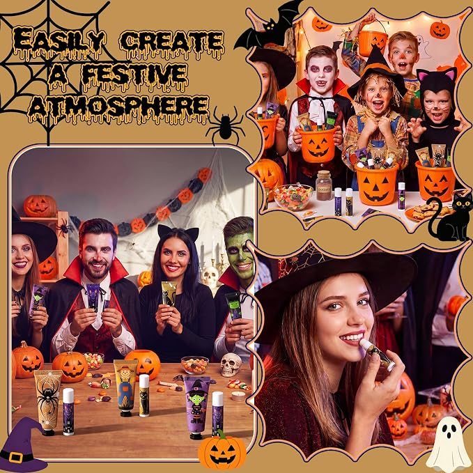 48 Pack Halloween Hand Cream and Lip Balm Gifts Sets for Women Mini Hand Lotion Bulk Travel Size Moisturizing Cream Halloween Party Favors for Boo Basket Stuffers 6 Natural Plant Fragrances