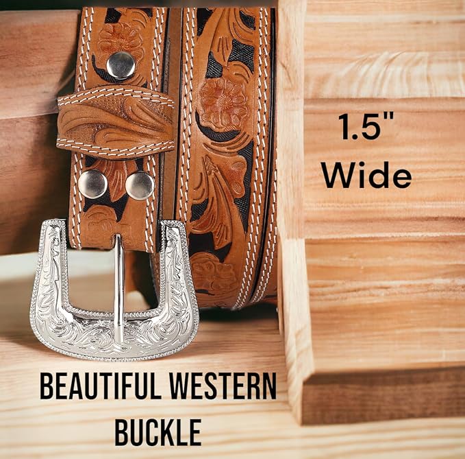 F&L CLASSIC mens Western full grain Leather belt Strap w/Snaps for Interchangeable Buckles, USA,