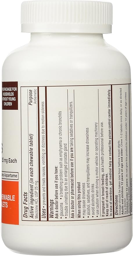 Meclizine Chewable Tablets - 25mg - Bottle of 1000