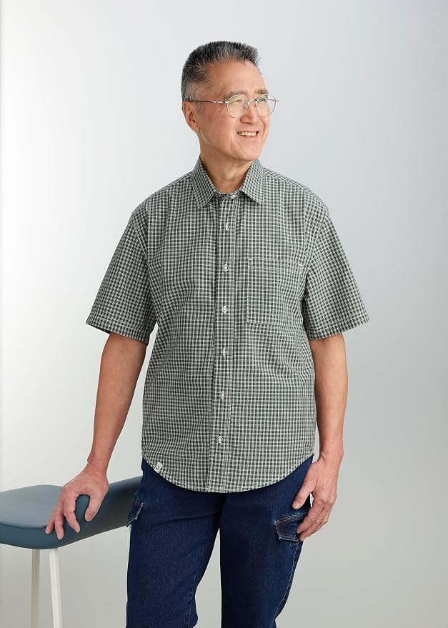Silverts Men’s Adaptive Clothing Magnetic Button Shirt, Assisted Dressing Short Sleeve Top for Elderly, Rehab & Care Wear