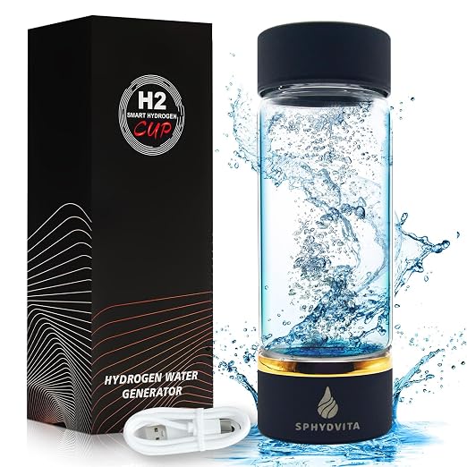 Hydrogen Water Bottle with SPE/PEM Tech - Portable Molecular H2 Water Generator for High-Concentration Alkaline Water - USB-C Rechargeable, 14oz Glass Cup for Home, Office, Gym, Travel