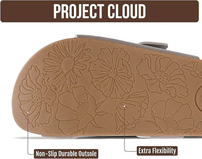 Project Cloud Womens Sandals - Adjustable Buckle Sandals for Women 2026 with Plush Insole - Lightweight & Non Slip Slides for Women Footwear