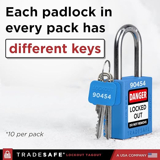 TRADESAFE Lockout Tagout Locks Set - 7 Blue Loto Locks, Lockout Locks Keyed Different, 2 Keys Per Lock, OSHA Compliant Lock Out Tag Out Padlocks, Safety Padlocks for Electrical Lockout Tag Out Kits