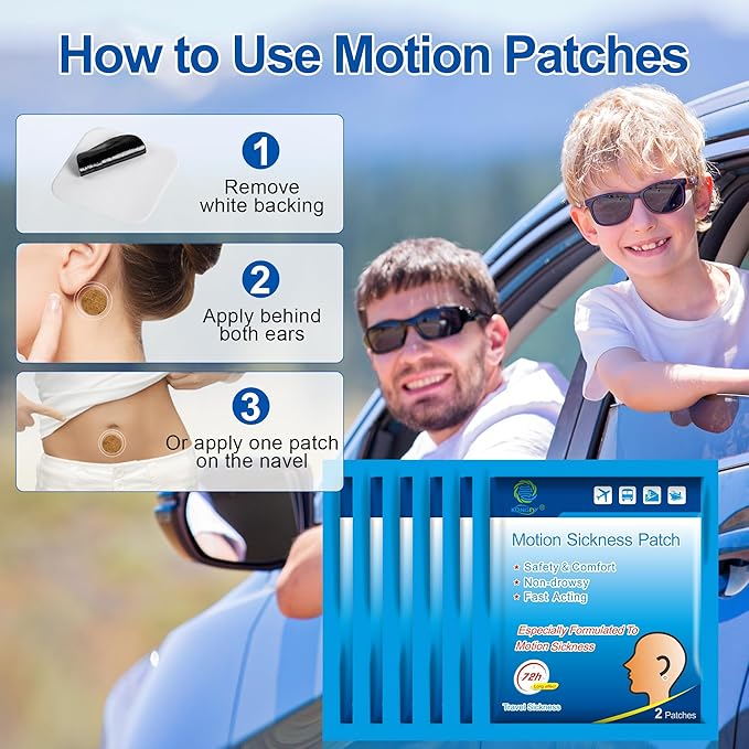 KONGDY 60 Counts Motion Sickness Patches for Kids/Adults, Seasick Patches for Cruise with Waterproof and Non Drowsy, Sea Sickness Patches Behind Ear