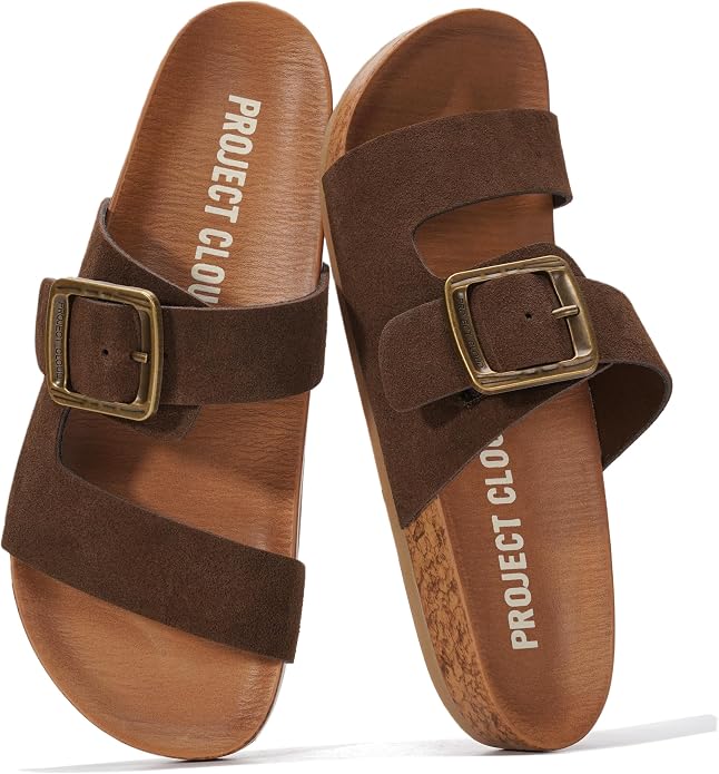 Project Cloud Womens Sandals - Adjustable Buckle Sandals for Women 2026 with Plush Insole - Lightweight & Non Slip Slides for Women Footwear