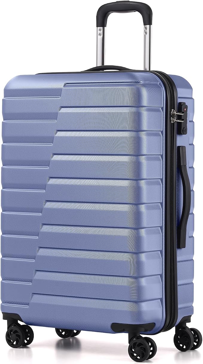 Coolife Medium Checked Luggage with Spinner Wheels Hardside Suitcase TSA Lock Telescopic Handle(Blue)