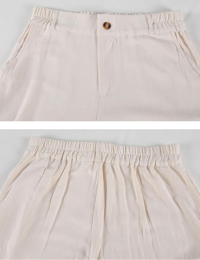 Hooever Womens Cotton Linen Pants Casual Button Up High Waisted Wide Leg Trousers