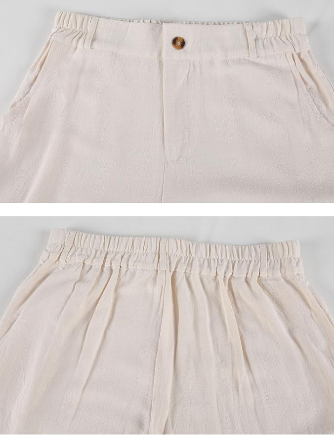 Hooever Womens Cotton Linen Pants Casual Button Up High Waisted Wide Leg Trousers
