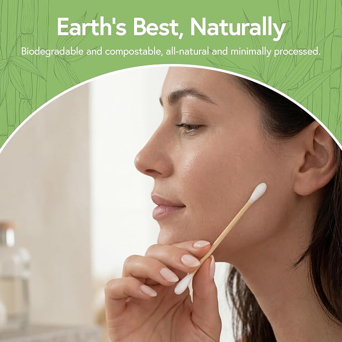 100% Bamboo Cotton Ear Swabs (200-Pack) | Double Tipped Ear Cotton Buds for Beauty & Personal Care | FSC Certified & Hypoallergenic | Suitable for All Ages & Pets | Biodegradable & Disposable