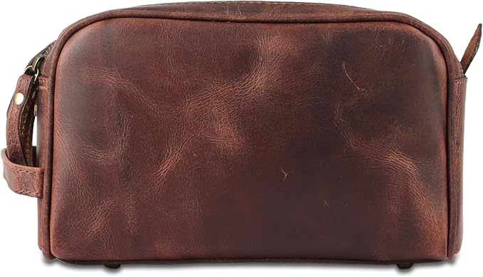 KomalC Travel Toiletry Bag – Premium Leather Dopp Kit for Men & Women with Water-Resistant Lining & Spacious Zippered Organizer