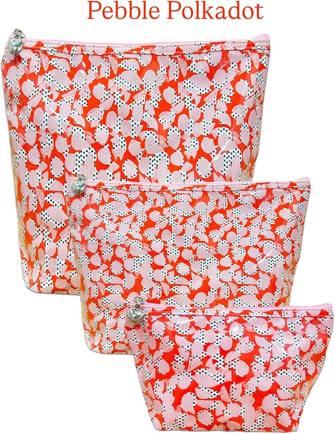 Jacaranda Living Large Cosmetic Bag – Water-Resistant Makeup Bag with PVC-Lined Interior, Easy to Clean Travel Toiletry Bag, Pebble Polka Dot