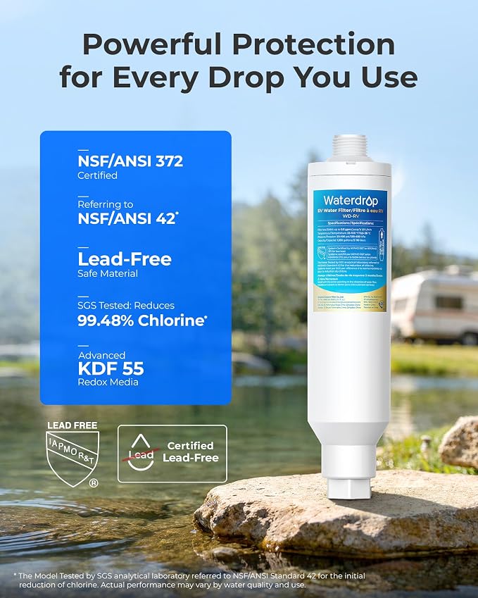 Waterdrop RV Water Filter, NSF Certified, Reduces Chlorine, Bad Taste, Odor, 2 Pack, Flexible Hose Protector