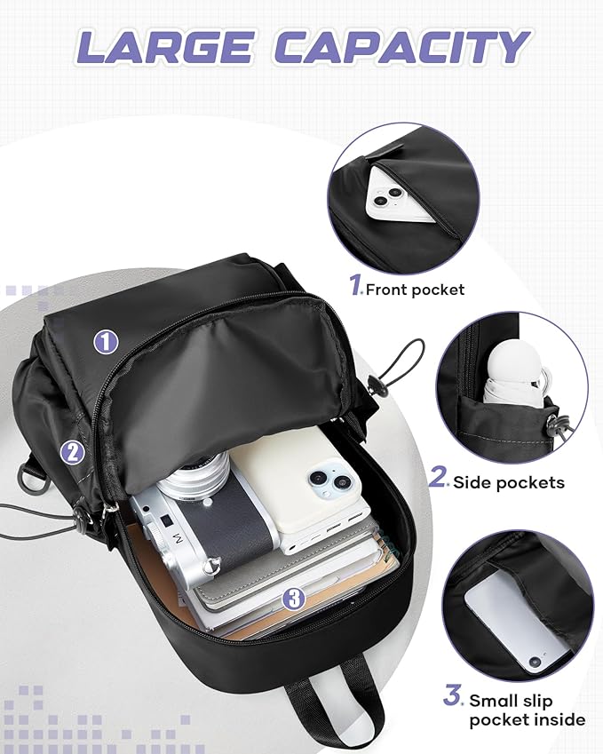 Small Black Sling Crossbody Bag for Men Women, Tactical Backpack Shoulder Daypack Mini Anti-Theft Cross Body Motorcycle Chest Bags, Small One Strap Fanny Back Pack for Casual Travel Hiking Sport Gym