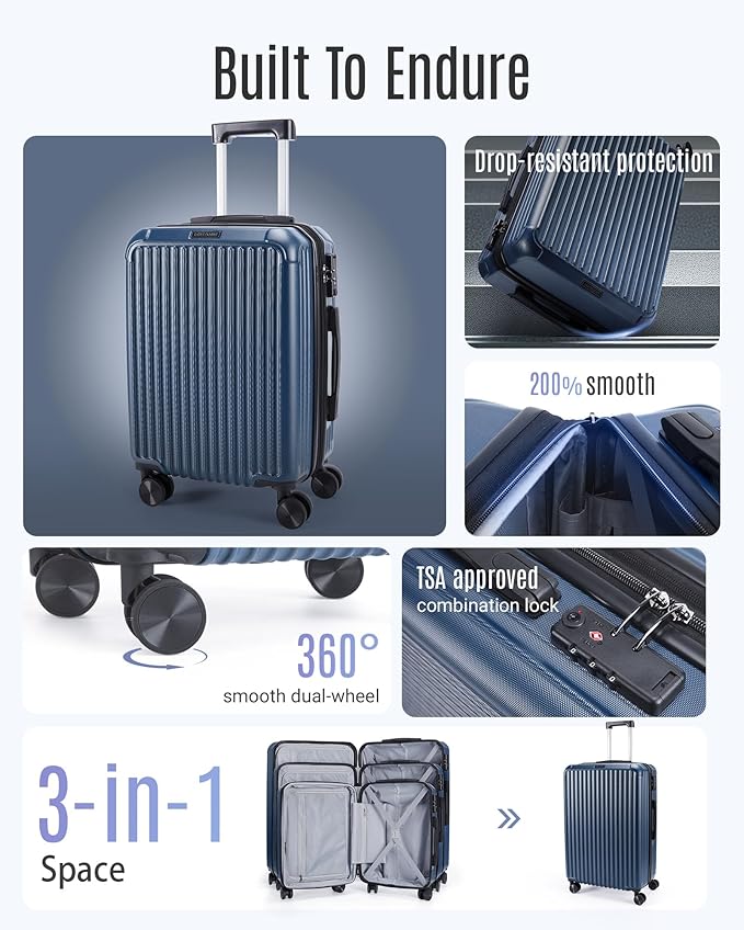 LIGHT FLIGHT Luggage Sets, Durable Hard Shell 3 Piece Set Suitcase with Spinner Wheels, Hardside Lightweight Luggage set with TSA Lock, Large Travel Luggage Set (20" 24" 28"),Black and Brown