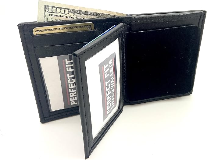 Perfect Fit Shield Wallets Eagle Top Badge Wallet Police Shield Security Fits for Blackington 296 Security Style Badge Bi-Fold Hidden Badge Wallet Leather Black (Cutout PF209)