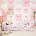 Pink Bow Sofa Slipcover Dreamy Princess Style Bowknot Non Slip Fuzzy Pet Couch Covers for Sofa,Cute Bowknot Kawaii Bow Tie Sofa Cover Furniture Protector Couch,91"x150" Pink Decor For Bedroom