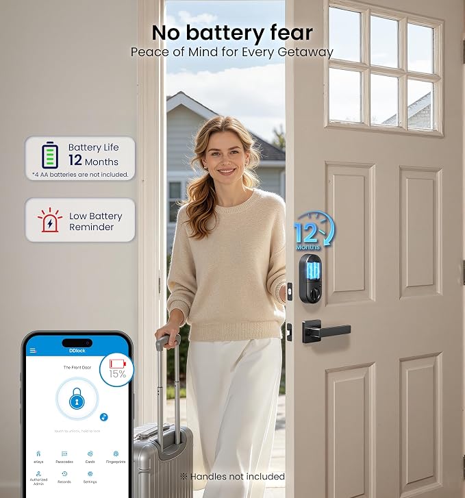 Veise RZ07 Fingerprint Smart Lock, 7-in-1 Smart Locks for Front Door, Keyless Entry Door Lock with App Control & Auto-Lock, Biometric Electronic Touchscreen Keypad Deadbolt, Matte Black