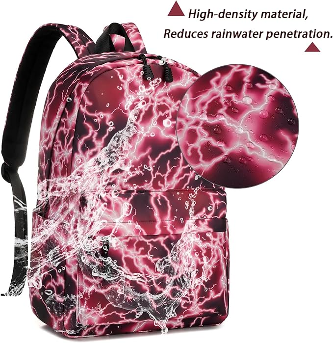 mezhsa Boy School Backpack Elementary Middle Lightning Bookbag Laptop Teenager Waterproof Lightweight 17 Inches (3Red)