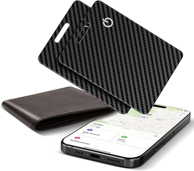 Wallet Tracker Card for Apple Find My (iOS Only), Ultra-Thin Bluetooth Tracker Smart Card Wallet Finder, IP68 Waterproof Slim Item Locator for Wallets, Keys, Passport & Luggage Tags (Jet Black)