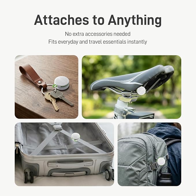 Epicka Tracker Tags with Integrated Adjustable Strap, 2-Year Long Battery Item Finder Works with Apple Find My (iOS Only), NFC & IP67 Waterproof Smart Tag for Keys, Luggage, Bike, Pets, 2 Pack, White