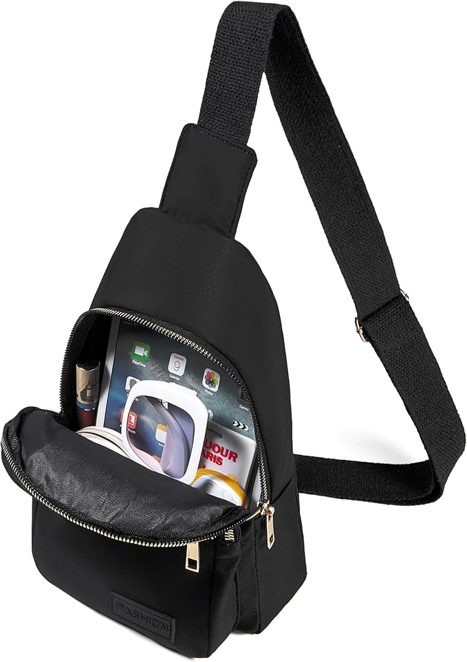 Banelu Small Crossbody Sling Backpack Sling Bag for Women, Chest Bag Daypack Fanny Pack Cross Body Bag for Outdoors Hiking Traveling - Gold Zipper