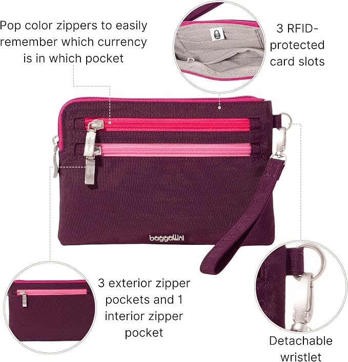 Baggallini Women's Rfid Currency Organizer Wristlet