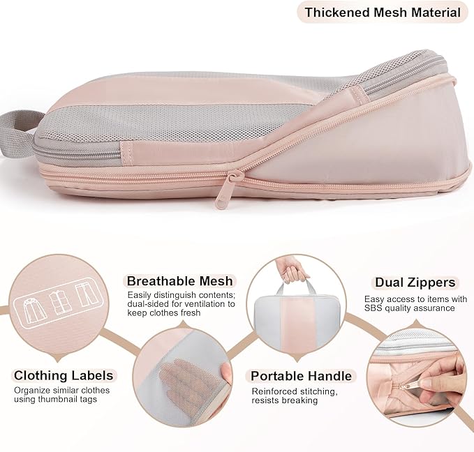 6 Set Compression Packing Cubes for Travel Essentials,Compressible Expandable Packing Cubes for Suitcase,OlarHike Luggage Garment Bags for Travel,Handy Helper for Organizing Clothes(Beige)