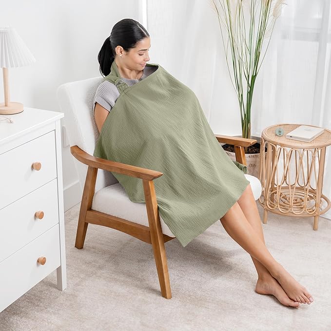 Comfy Cubs Muslin Nursing Cover, Pack of 1, 100% Muslin Breastfeeding Cover - Soft & Breathable Baby Nursing Scarf with Adjustable Neck Strap - Portable, Lightweight & Privacy Coverage - Sage
