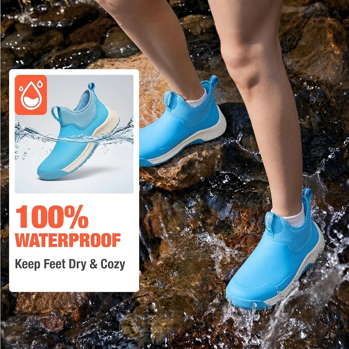 HISEA Women's Ankle Rain Boots, Waterproof Garden Shoes Chelsea Rain Booties, Slip-On Neoprene Working Mud Shoes, Lightweight Rubber Boots for Walking Yard Outdoors