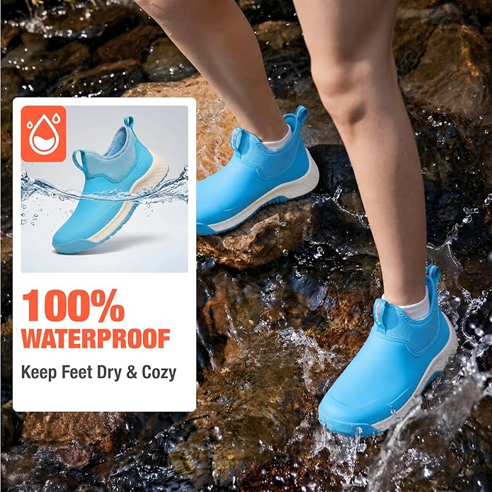 HISEA Women's Ankle Rain Boots, Waterproof Garden Shoes Chelsea Rain Booties, Slip-On Neoprene Working Mud Shoes, Lightweight Rubber Boots for Walking Yard Outdoors