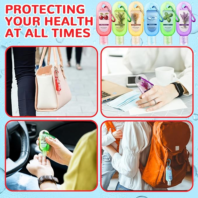 24 Pack Scented Hand Sanitizers Keychain Gift Lavender Mini Hand Sanitizer Gel Bulk 1 oz Travel Size Colorful with Keychain Set Thank You Gift for Teacher Nurse Coworker Graduation Party