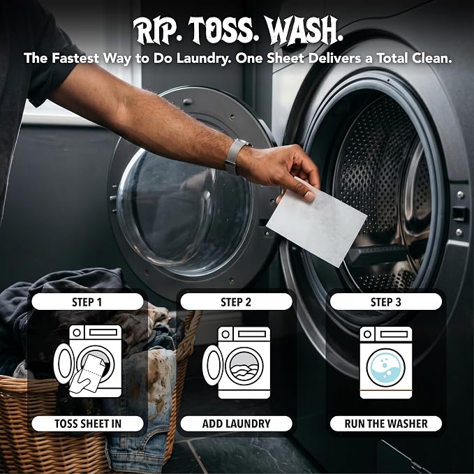 Death to Dirt Laundry Detergent Sheets, 64 Loads, Tough on Stains and Odors, Gentle on Skin and Fabric, Plant-Based & Eco-Friendly, RipTide Ocean Scent, 32ct