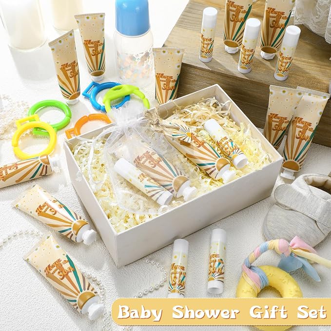 24 Sets Here Comes The Sun Baby Shower Gifts Here Comes The Sun Hand Cream and Lip Balm Baby Shower Party Favors for Guest Travel Size Hand Lotion and Lip Balm Bulk Birthday Party Supplies