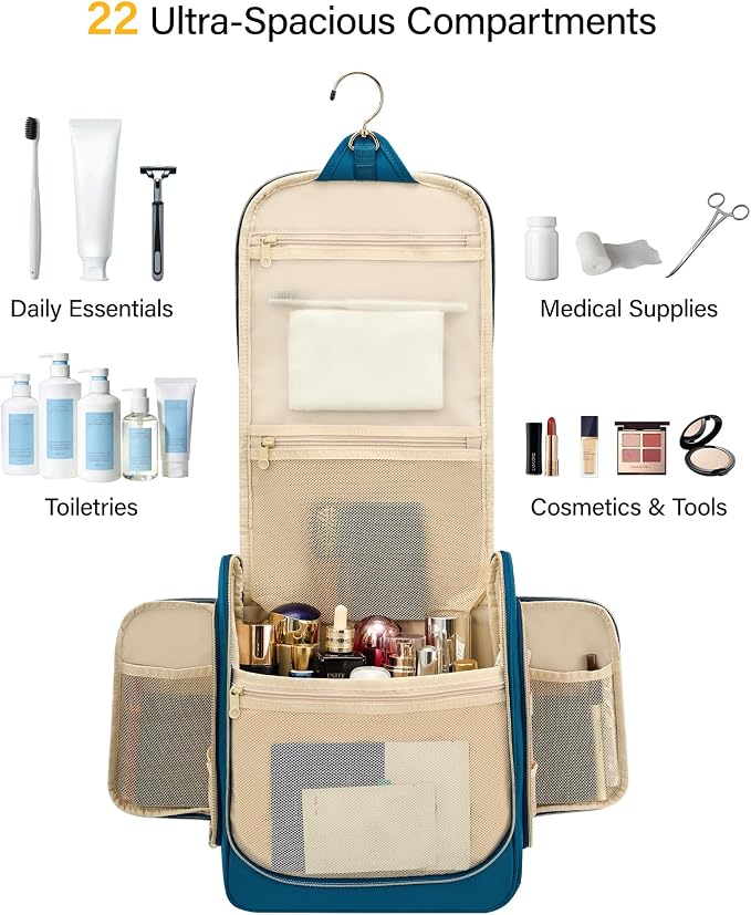 Hanke Hanging Travel Toiletry Bag for Men and Women, Water-Resistant Toiletries Bag Makeup Organizer with Hook, Cosmetic Bag for Bathroom & Travel Essentials Accessories, Navy Blue