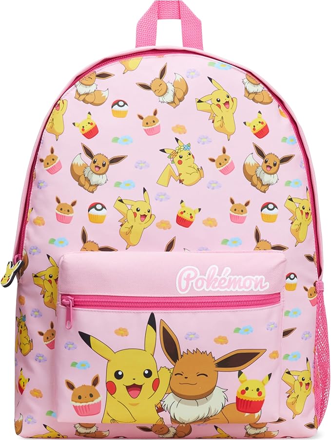 Pokemon Backpack for Kids Teens Boys Girls, Pikachu Anime Backpacks, Bag for Daycare Sports Vacation Travel, School Gift (Pink)