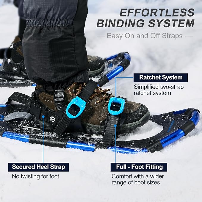 Odoland 21/25/30 Inch Snowshoes with Trekking Poles for Men Women Youth, Waterproof Snow Leg Gaiters and Carrying Bag, Lightweight Aluminum, Heel Lift, Snow Shoes Easy to Wear