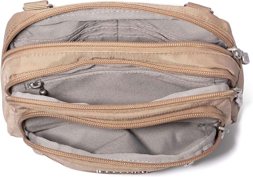 Baggallini Triple Zip Small Crossbody Bag for Women - Lightweight Convertible Fanny Pack Belt Bag
