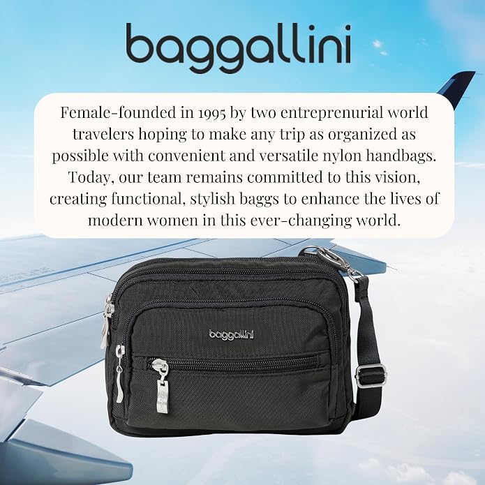 Baggallini Triple Zip Small Crossbody Bag for Women - Lightweight Convertible Fanny Pack Belt Bag
