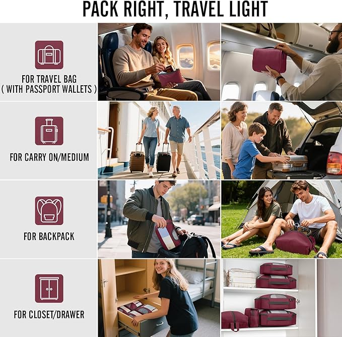 Veken 10 Set Packing Cubes for Travel Essentials, Suitcase Organizer Bags in 4 Sizes, Carry-On Luggage Accessories with Large Laundry Bag & Passport Holder, Must-Have for Airplane, Road Trip & Camping