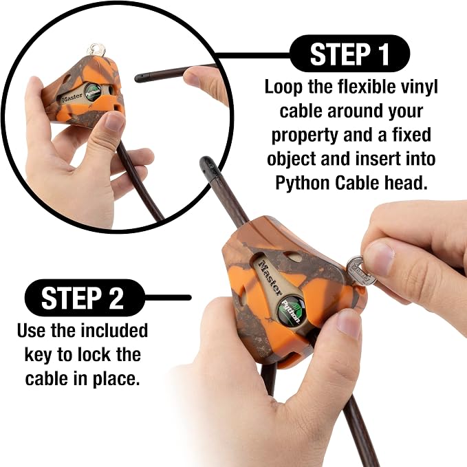 Master Lock Cable Lock, Python Adjustable Keyed Cable Lock, 6 ft. Long Cable, 2 Pack Mossy Oak Blaze Camouflage