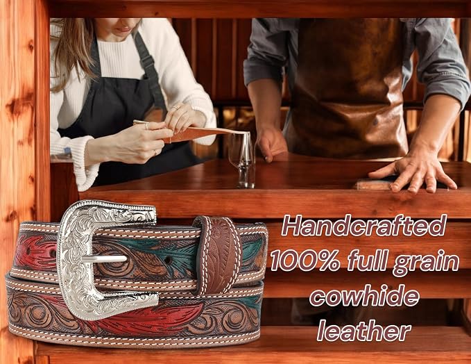 F&L CLASSIC mens Western full grain Leather belt Strap w/Snaps for Interchangeable Buckles, USA,