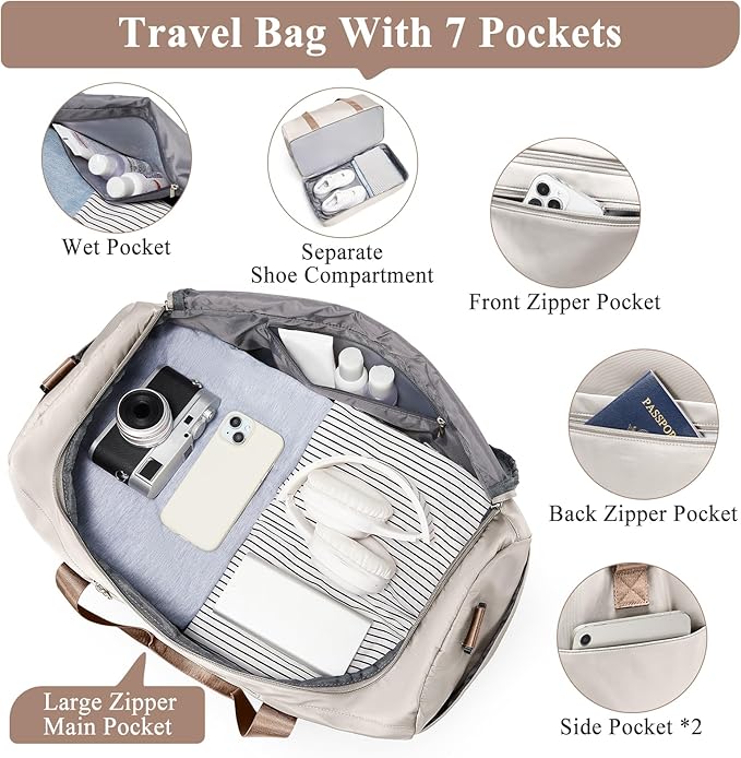 Extra Large Travel Duffle Bag,Carry on Overnight Weekend Bag with Shoes Compartment,Weekender Bags for Women for Travel Business Trips Sport Hospital