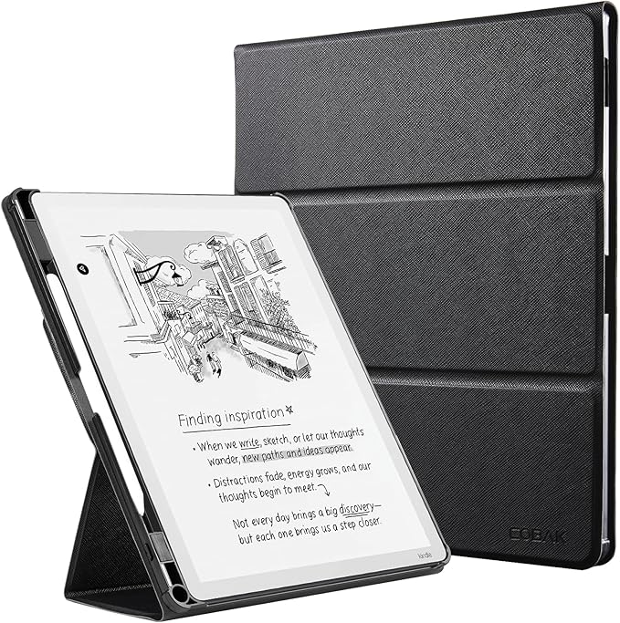 CoBak Case for 11" Kindle Scribe 3rd Generation 2025, Kindle Scribe Colorsoft with Two Viewing Angles - All New PU Leather Cover with Auto Sleep Wake, Pen Holder. Black