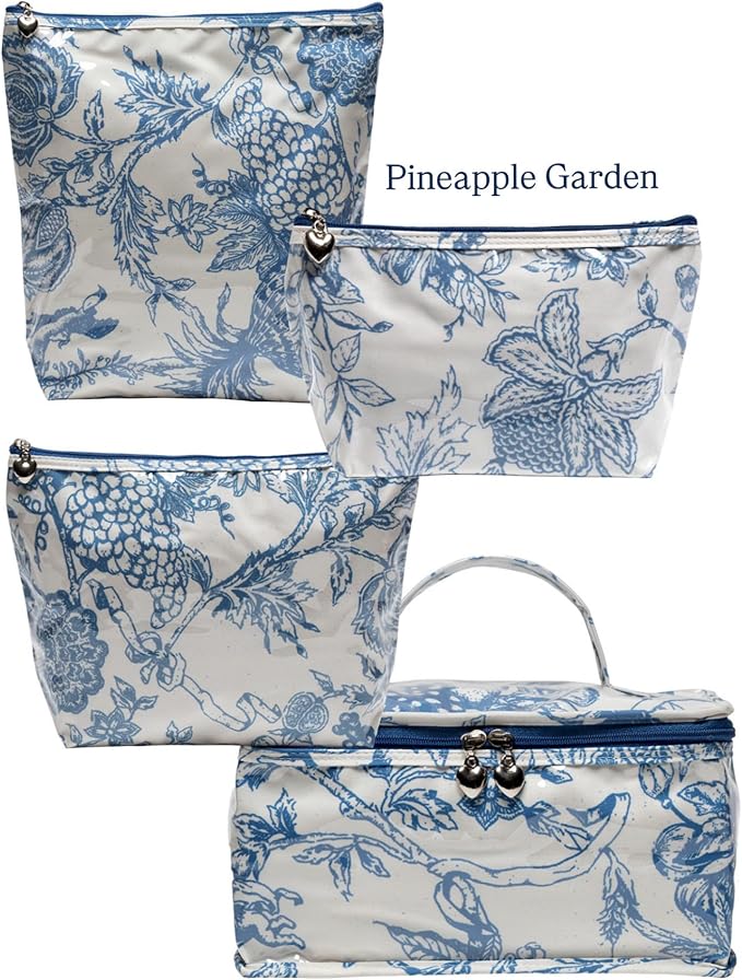 Jacaranda Living Large Makeup Bag – Water-Resistant Cosmetic & Toiletry Organizer with PVC-Lined Interior, Travel Makeup Case, Pineapple Garden