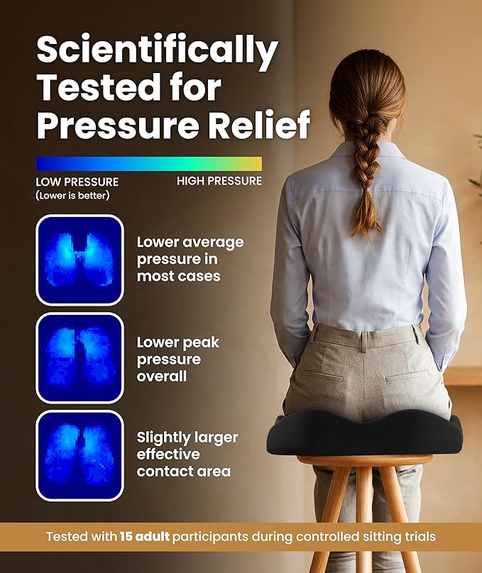 Everlasting Comfort Doctor Recommended Memory Foam Seat Cushion for Office Chairs & Car - Ergonomic Office Desk Accessories - Cushions for Tailbone Pain Relief, Sciatica (Dark Gray, X-Large)