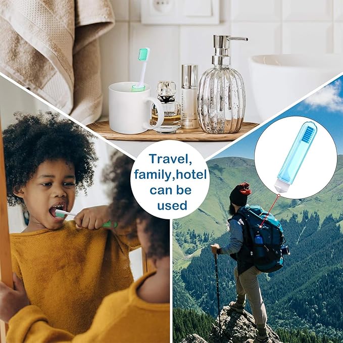 Patelai 4 Pieces Travel Toothbrush Set, Travel Size Toiletries, Soft Bristle Mini Foldable Tooth Brush with Case, Individually Wrapped Small Portable Toothbrush for Camping Home (Warm Color)