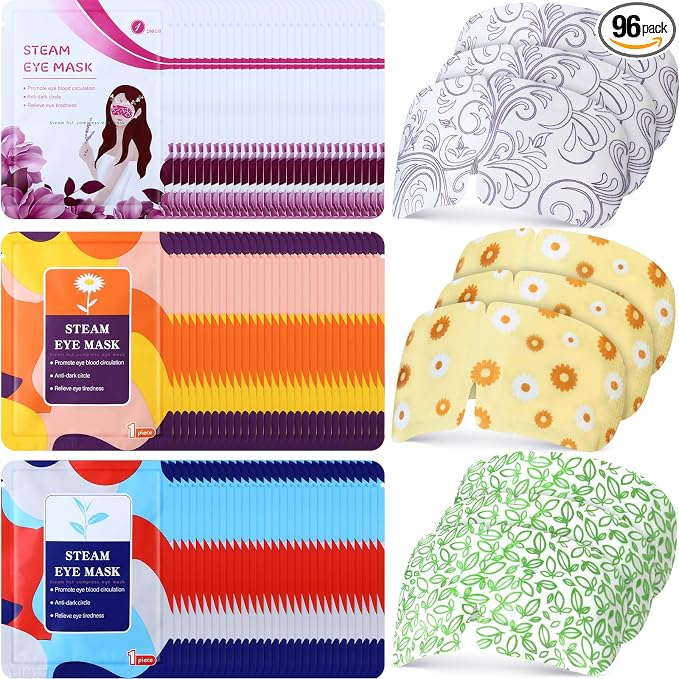 96 Packs Steam Eye Mask Disposable Self Heating Eye Mask for Dry Eyes Spa Warm Sleep for Home Office Travel Eyestrain Relieve