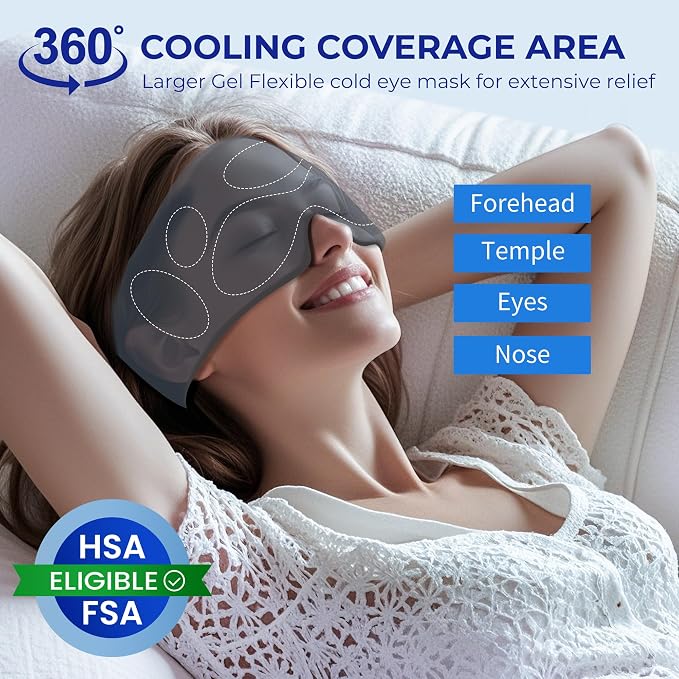Cooling Gel Eye Mask Sleep: FSA -HSA Eligible, Cold Compress for Puffy Eyes & Migraine Relief - Reusable Gel Weighted Sleeping Mask for Dark Circles & After Surgery, Eye Care,Ice Pack for Eyes, Black